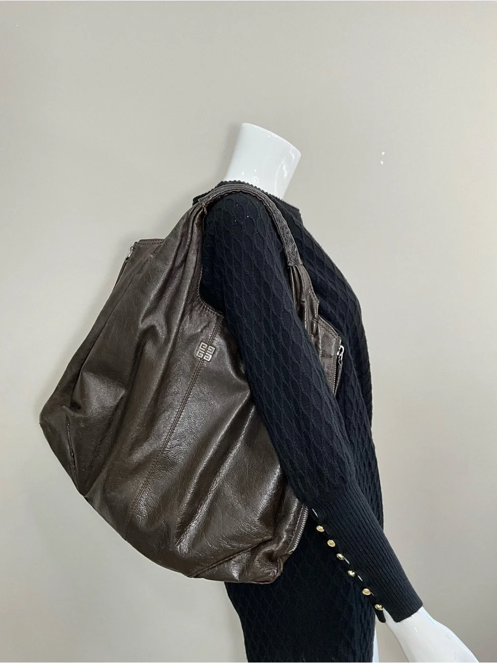 GIVENCHY Vintage Elschia Billy Sac Brown Leather Large Hobo Shoulder Tote Bag